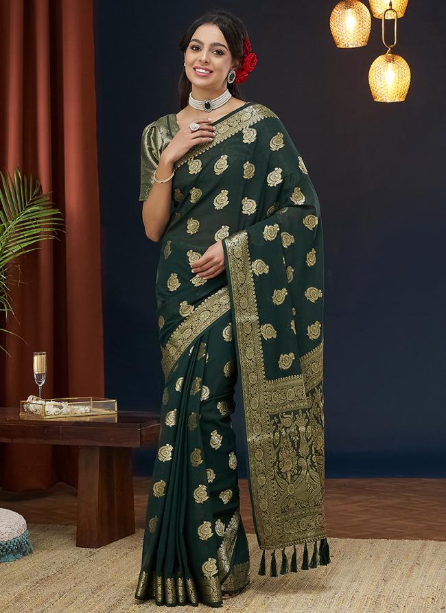 Pure Georgette Green Wedding Wear Weaving Saree